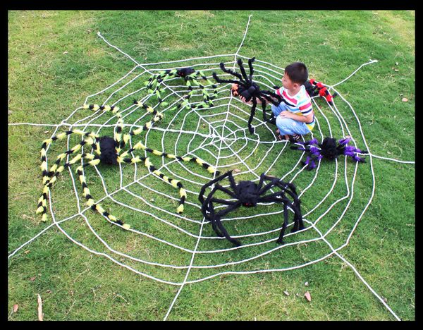 

halloween decoration spider bar haunted house decoration colorful black plush spider and triangle spider mesh ing