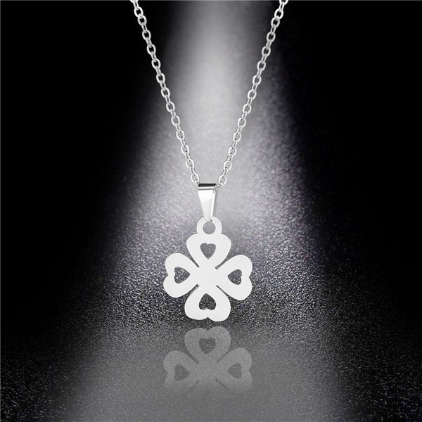 

pendant necklaces fashion four-leaf clover clavicle chain simple stainless steel necklace elegant temperament jewelry, Silver