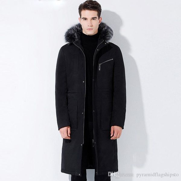 

men s new white 90% duck down hooded jackets mens winter thick long down coats for hiking men, Black