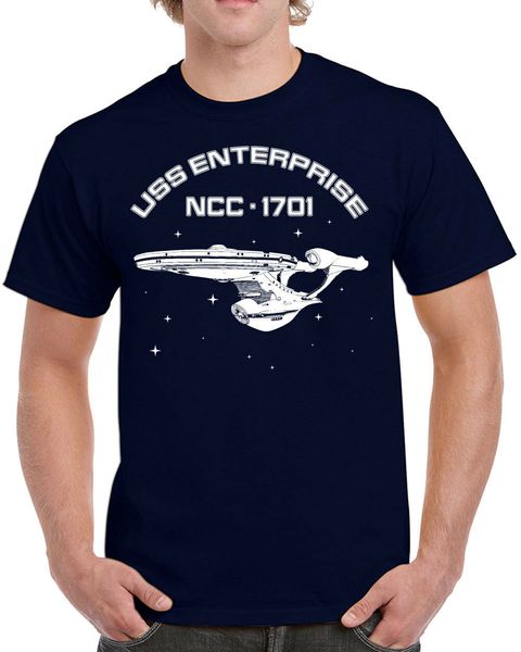 

606 uss enterprise men's star geek nerd trek kirk spock captain space brand summer style men o-neck slim fit printed shirt
