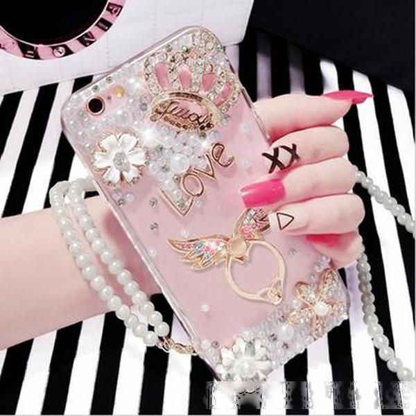 

luxury diamond soft rubber crystal rhinestone glitter mirror case flower heart finger ring for iphonex xs max xr 5s 6s 7 8 plus