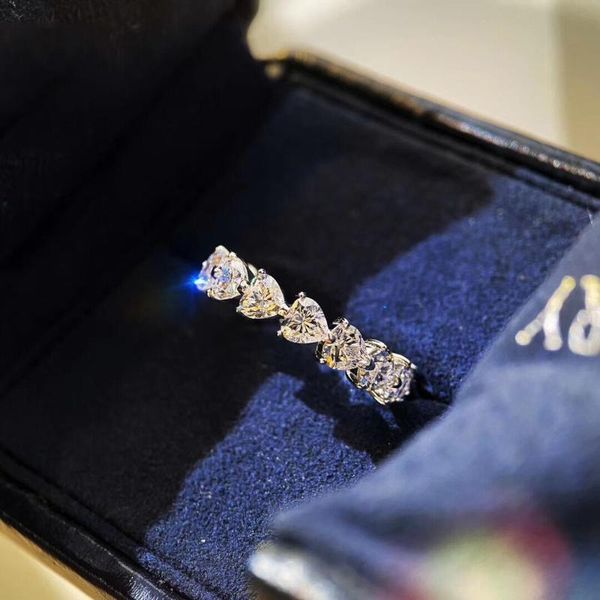 

cluster rings 2021 bling heart sharp zircon stone cute s925 silver color ring for women wedding engagement fashion jewelry, Golden;silver