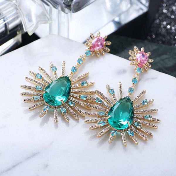 

dangle & chandelier hibride large zircon stone drop earring blue green post inlay fashion thick style earrings luxury lady's jewel e-62, Silver
