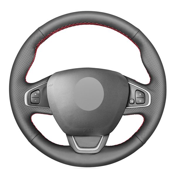 

black faux leather diy hand-stitched car steering wheel cover for renault clio 4 (iv) kaptur captur 2016-2019