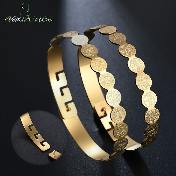 

nextvance jesus christ round medal bangle stainless steel virgin mary for women men protection jewelry, Black