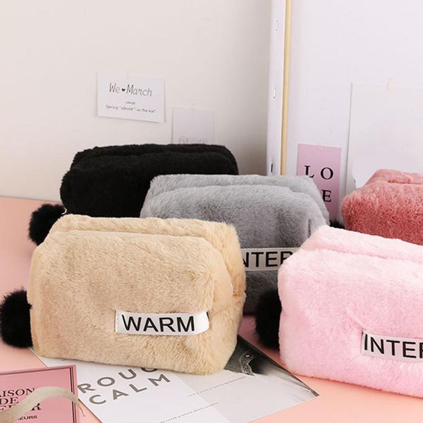 

winter fur косметические сумки мягкие плюшевые косметические сумки для путешествий на молнии чехол для хранения организатору fur ball make u
