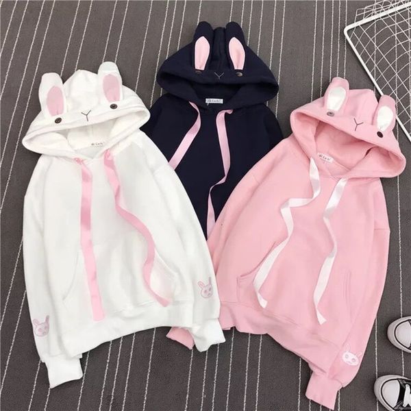 

women cute bunny hoodie long sleeve hoodie lovely female rabbit hoody sweatshirts loose size lovely cotton treetwear, Black