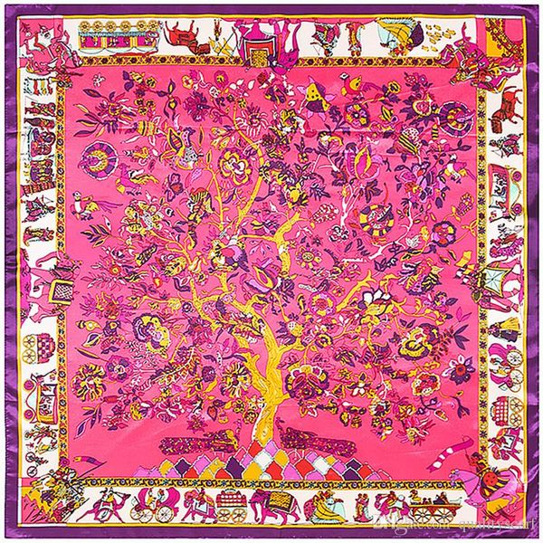 

handmade vintage life tree print silk scarf joker foulard femme echarpe neckerchief square scarf wholesale 90*90cm, Blue;gray