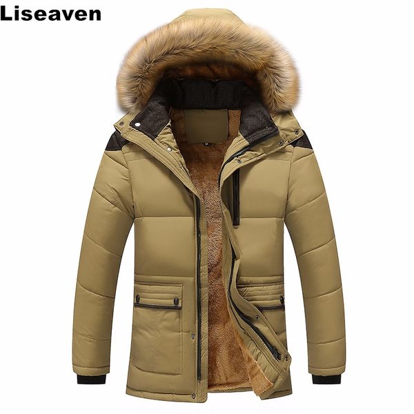 

liseaven parka men coats winter warm jacket men casual thicken hooded outwear men's brand clothing, Black