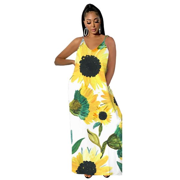 

floral print designer womens plus size dresses vneck womens loose dresses casual spaghetti strap ladies sleeveless