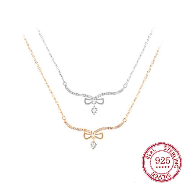 

singapore chomel necklace female new bow clavicle chain temperament simple ladies silver-plated necklace jewelry