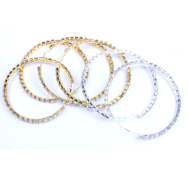 

hoop & huggie 7cm earring women european american earrings jewelry for gift female shiny rhinestone round circle, Golden;silver