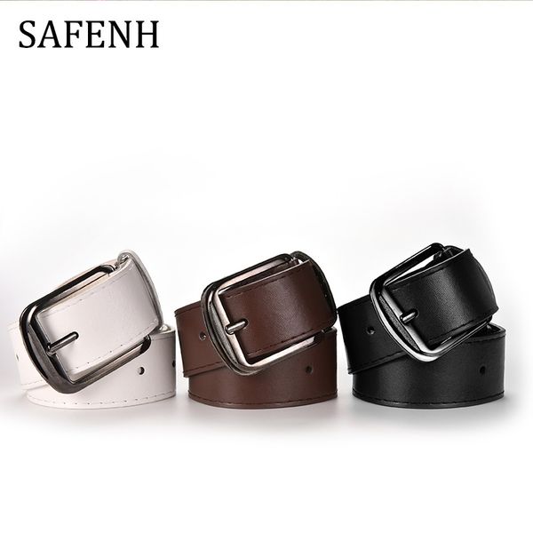 

2020 fashion men's belt leather black metal buckle casual belts for men pu leather men's waist belt, Black;brown