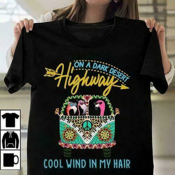 

фламинго на темном desert highway прохладный ветер в волосах дамы t-shirt лета хлопка o шеи топы футболочку