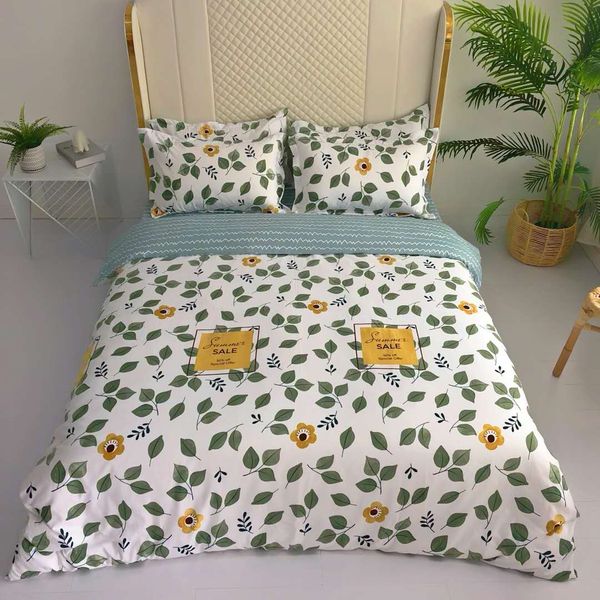 

chic duvet cover set green leaf print bedding sets pillowcases  size bed sheets quilt cover comforter set sale