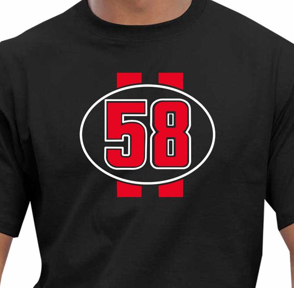 

classic marco simoncelli race number 58 tribute t-shirt selling fitness clothing male print tee shirt homme