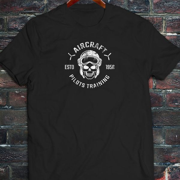 

new fashion brand clothing hip hop brand new clothing aircraft pilot trains skull aviator airplane mens black tee shirt