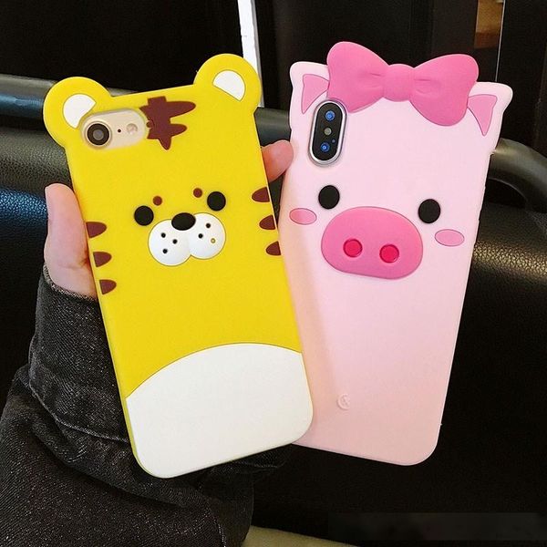 

cute 3d cartoon bowknot pink pig tiger soft silicon rubber back cover case for iphone x 8 7 6 6s 5 5s se plus