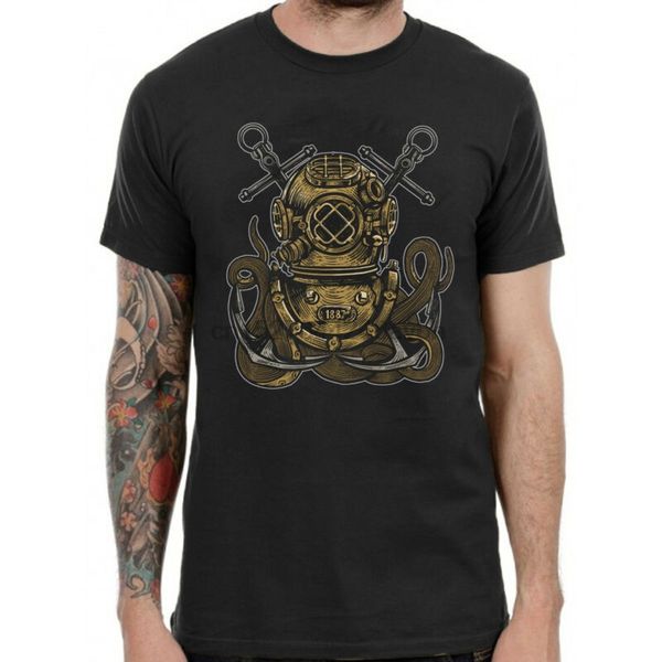 

scuba diver helmet anchor ocs t-shirt graphic mens tee grunge black tf26