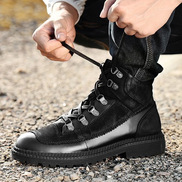 

boots trend genuine leather martin boots hight-british- new mid-versatile short b lady shoes -40, Black