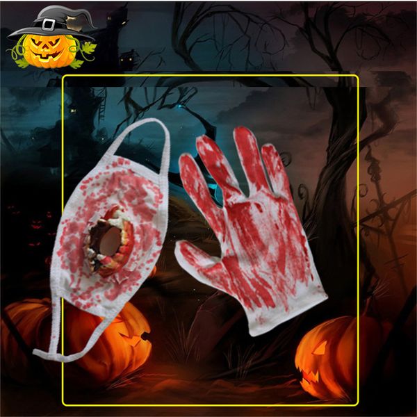 

halloween decorations mask gloves ghost festival decoration props horror face mask denture with blood masks yjl55