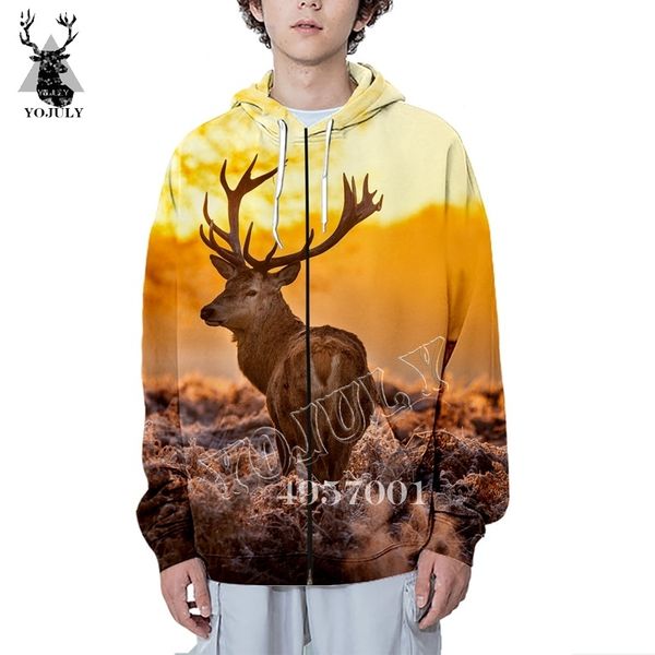 

yojuly men fashion zip coat casual urban wear sweatshirt deer funny 3d print harajuku zipper hoodie y436, Black