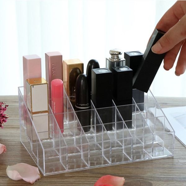 

24 grids plastic lipstick display storage stand cosmetic makeup mascara organizer holder case rack transparent