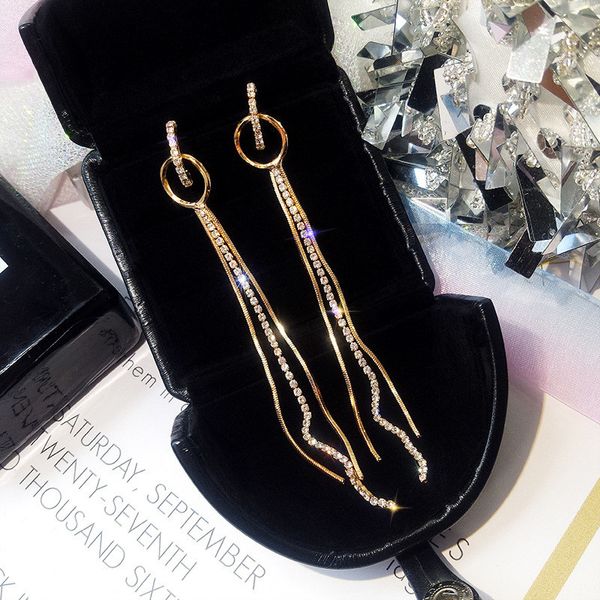 

dangle & chandelier lubov fashion long alloy rhinestone hoop earrings gold color tassel small circles for women wedding jewelry, Silver