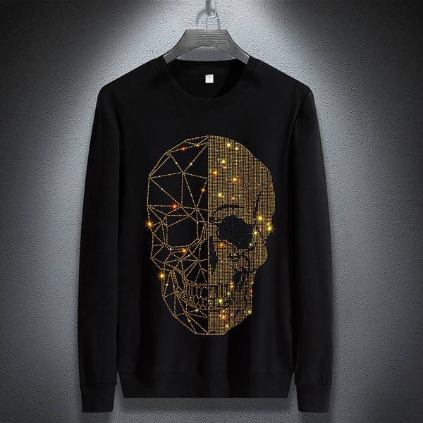 

Septhydrogen Brand Fashion Designer Winter Hoodies Mens Skulls Rhinestones Long Sleeve T Shirts Modal Cotton O Neck Short Sleeve Slim Hoodie