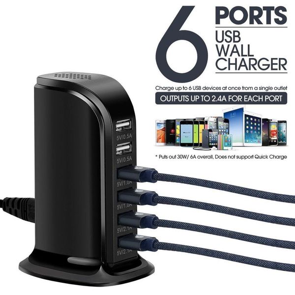 

6 port usb charger multi fast usb hub charging station dock universal mobile phone deskwall home eu uk us plug