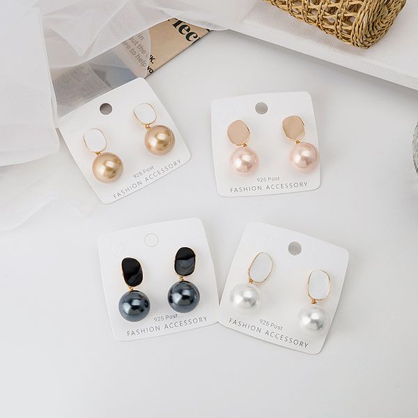 

stud fashion big round pearl pendant earrings for women girls classic design ball shaped charms ear jewelry party gifts, Golden;silver