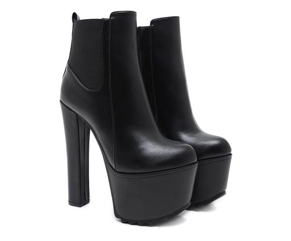

элегантные женщины ботильоны кожа круглый носок водонепроницаемые платформа круглая голова высокие каблуки zipper ботильоны тонкий квадратны, Black
