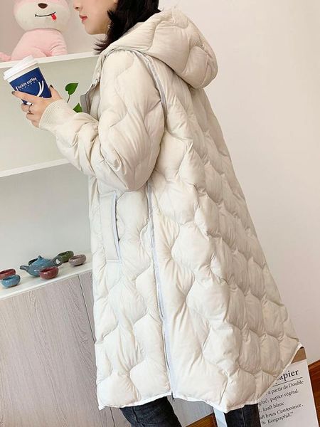 

women's winter ultralight down coat 2020 new long white duck down jacket loose parkas hooded warm puffer jacket outwear femme, Black