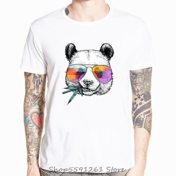 

men's fashion cool panda with sunglasses printed t-shirt short sleeve novelty design streetwear hip hop harajuku cool tee