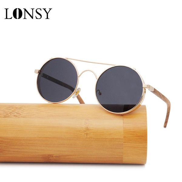 

sunglasses lonsy retro round design steampunk wooden polarized uv400 vintage steam punk for women men gafas de sol, White;black