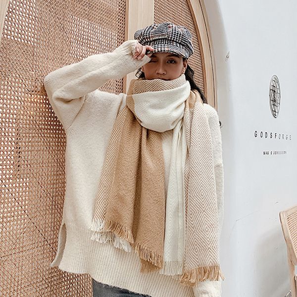 

winter long scarf warm female shawl scarf women color patchwork women winter scarves cashmere scarves with tassel, Blue;gray