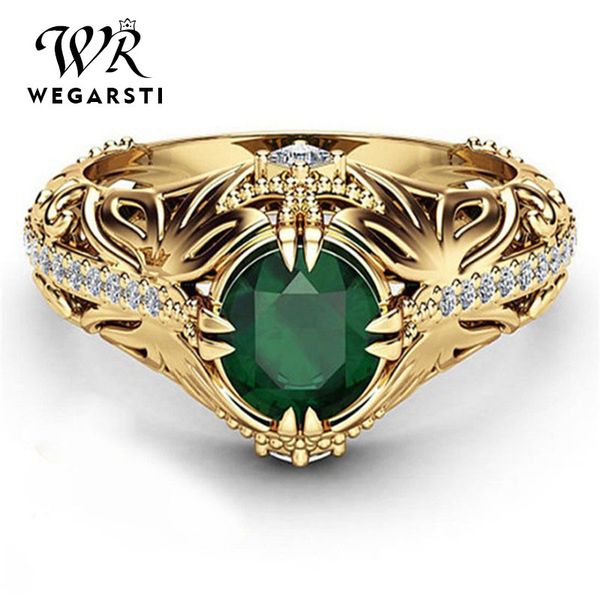 

cluster rings wegarsti 925 silver jewelry vintage green emerald ring gold engagement wedding for women fine accessories wholesale, Golden;silver