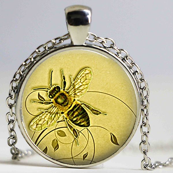 

pendant necklaces honeybee necklace honey bee cabochon glass jewelry beekeeper gift apiarist, Silver