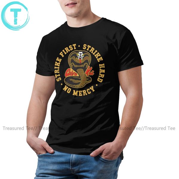

karate kid t shirt cobra kai strike first strike hard t-shirt cotton awesome tee shirt printed tshirt