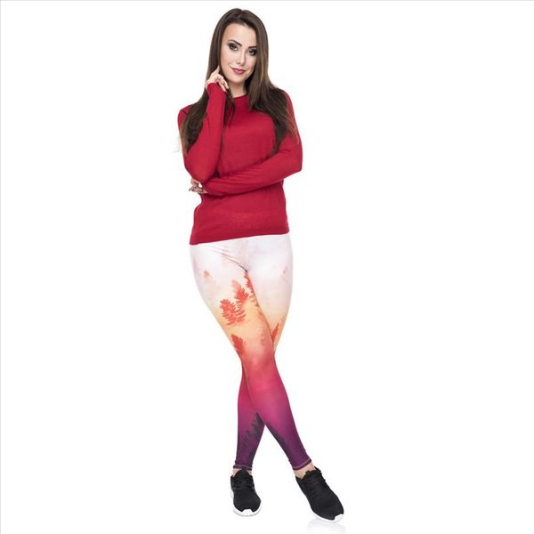 

women legging winter forest ombre printing orange fitness leggings christmas high waist woman pants, Black