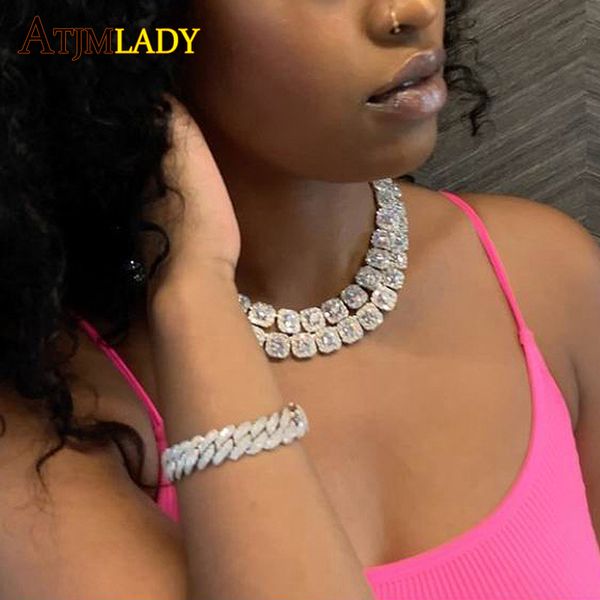 

замороженный из шика 5a фианитов cz женщины ювелирных изделий 8mm геометрическое все вокруг ясно cz проложили кластерное звено цепи ожерелья, Golden;silver