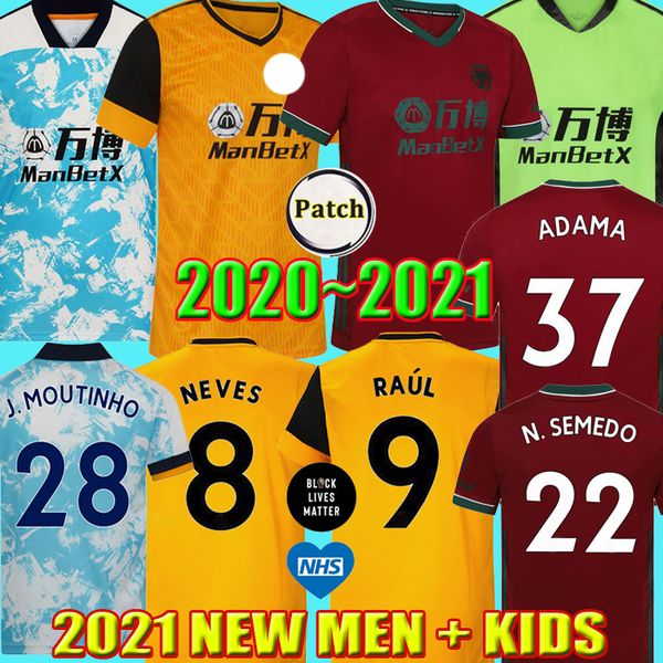 

2021 wolves soccer jerseys semedo raul neto 20 21 wanderers j.otto podence wolverhampton football shirts adama mens kids kits uniforms, Black;yellow
