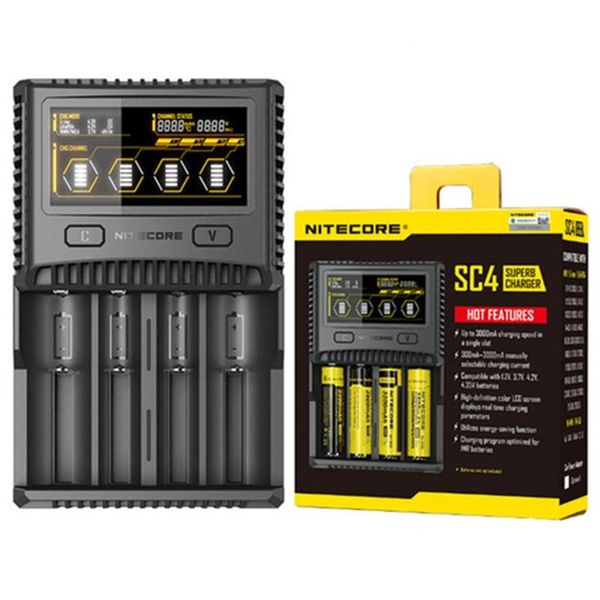

original nitecore sc4 intelligent charger 6a rapid charging e cig charger screen with mva technology for 18650 26650 battery
