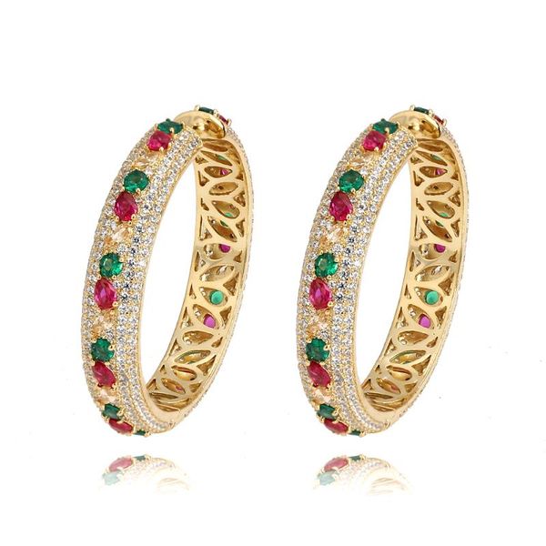 

hoop & huggie tirim full crystl 3 multi color brass big earrings luxury trendy gift for women cubic zircon banquet nigeria jewelry, Golden;silver