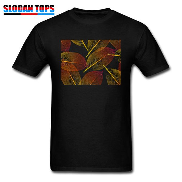 

autumn t-shirt men black t shirts leaf shading tee-shirt custom male clothes pure cotton summer short sleeve tshirt casual