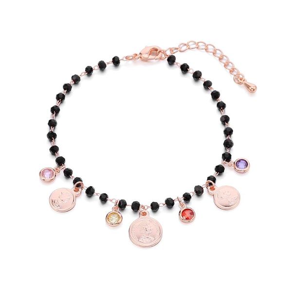 

colorful cubic zirconia round queen charms bracelets black crystal beads chain bracelet for women jewelry party gift dropship, Golden;silver