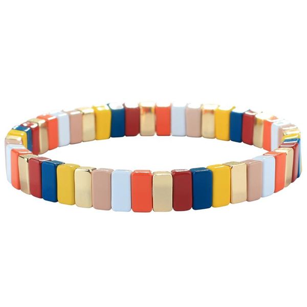 

bohemian stretch bracelet enameled tile beads elastic bangle wristband couples friendship valentines day gift women man, Black