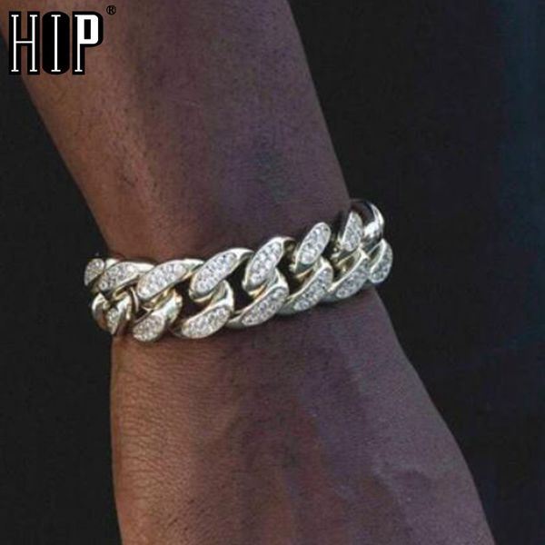 

link, chain hip hop 20mm bling heavy iced out miami cuban link full crystal pave men's bracelet gold bracelets for men jewelry, Black