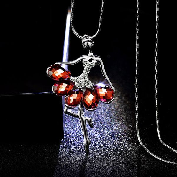 

pendant necklaces byspt girls crystal necklace silver color women office lady gray red blue long chain jewelry bijoux gifts