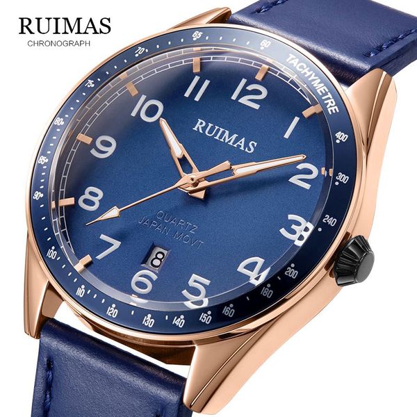 

ruimas 2020 men analog leather sports watches men's army watch male date quartz clock relogio masculino, Slivery;brown